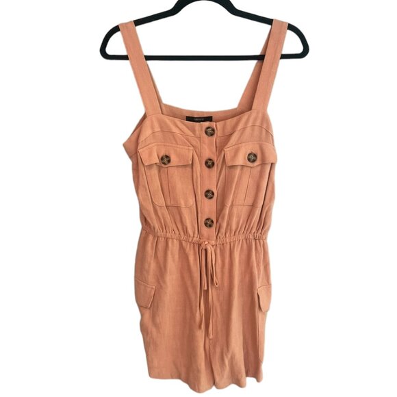 Women's NWT Forever 21 Linen Blend Rose Tie Front Romper with Pockets Size Small - Picture 1 of 4